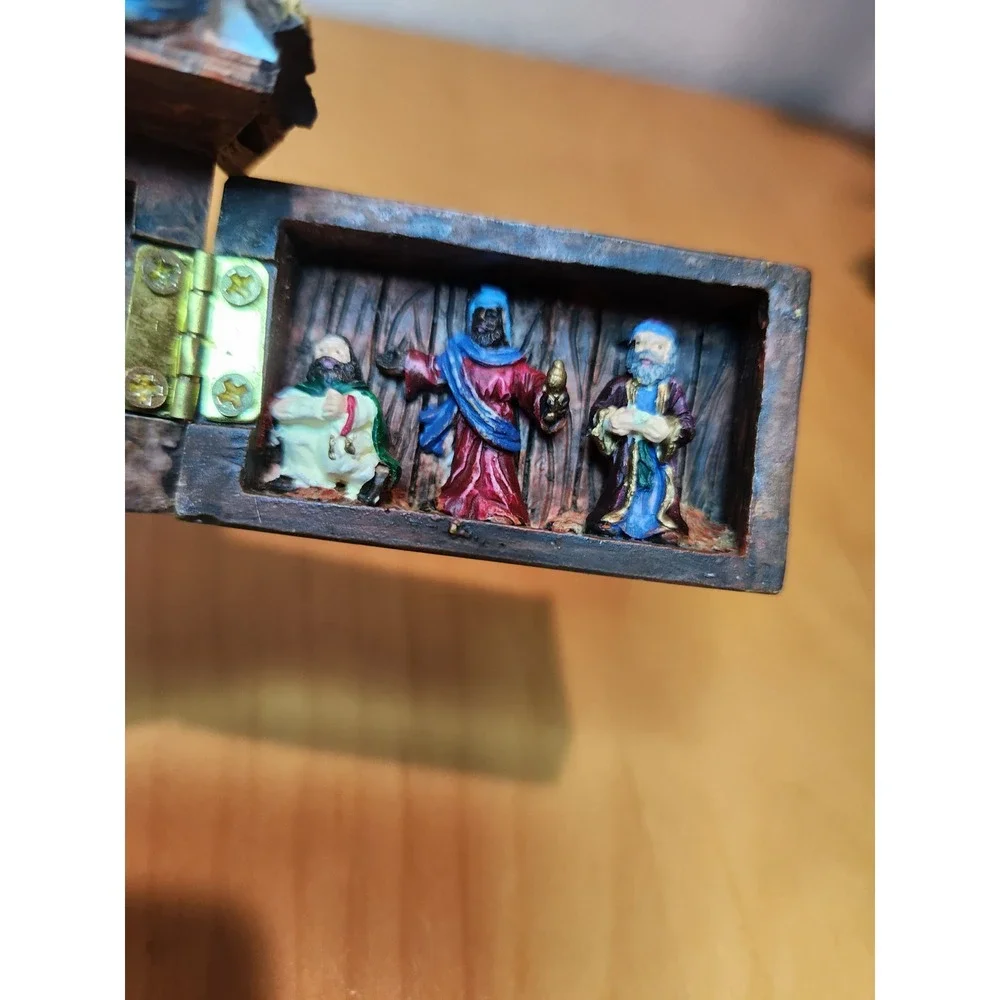 Vintage Wooden Nativity Folding Box Hinged Mini Shrine Christmas Decor 90s‎